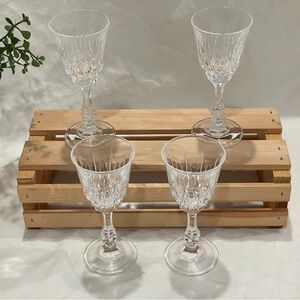 Vintage Clear Glass Cordial Set (4) w Hobnail Stem. EUC